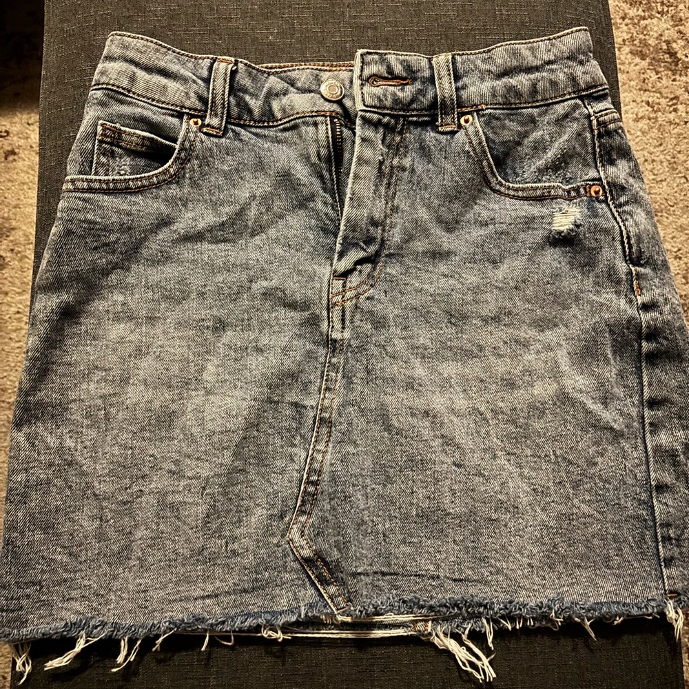 Denim Mini Skirt with Frayed Hem